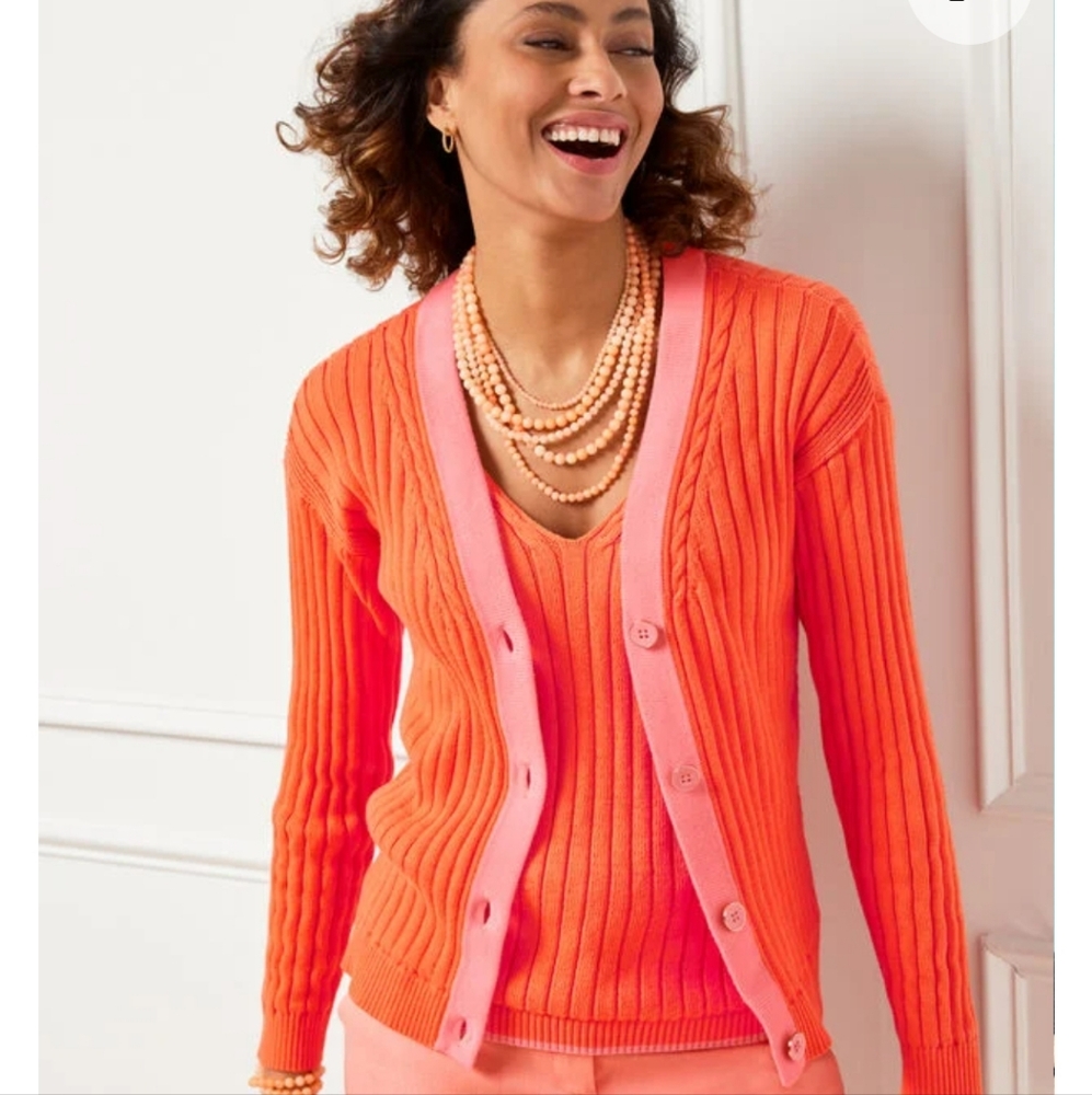 Women's Orange and Pink Cardigan Sweater Set